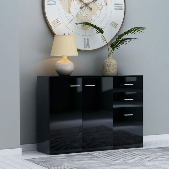 Sideboard High Gloss Black 105x30x75 cm Chipboard - Black