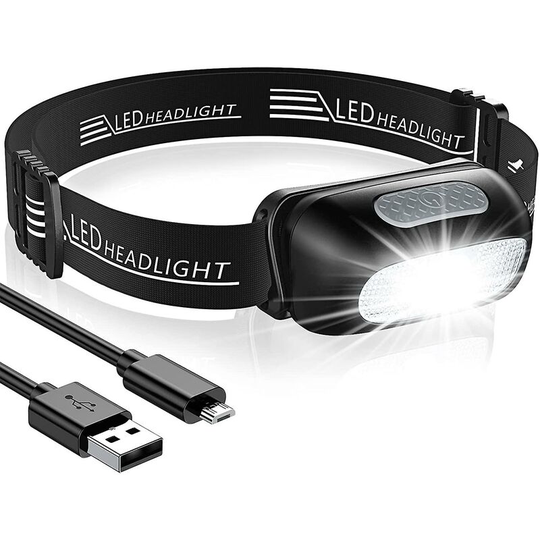 Aougo - Rechargeable led Headlamp, Waterproof Powerful Head Torch with 5 Light Modes, Ultra-Lightweight & Adjustable Kids Headlamps for Fishing,