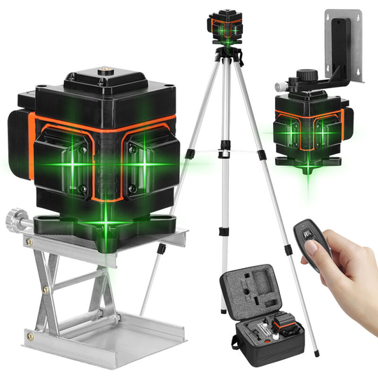 Lifcausal - Multifunctional 3D 12 Lines Self-Leveling Level Tool With 1.5M 3 Heights Adjustable Alloy Extension Bar Tripod Stand With Carrying Bag