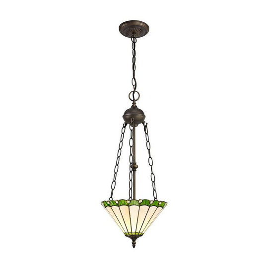 Luminosa Lighting - 2 Light Uplighter Ceiling Pendant E27 With 30cm Tiffany Shade, Green, Crystal, Aged Antique Brass