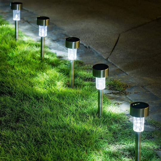 Aougo - Outdoor Solar Lights 12 Pcs Wireless led Garden Lights, Solar Ground Garden Lights for Patio/Lawn/Yard/Driveway/Walkway (Stainless Steel)