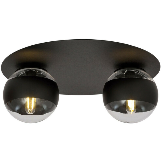 Emibig Solar Black Globe Ceiling Light with Clear,Black Glass Shades, 2x E14