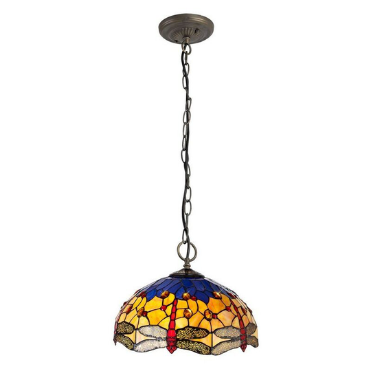 Luminosa Lighting - 3 Light Downlighter Ceiling Pendant E27 With 40cm Tiffany Shade, Blue, Orange, Crystal, Aged Antique Brass