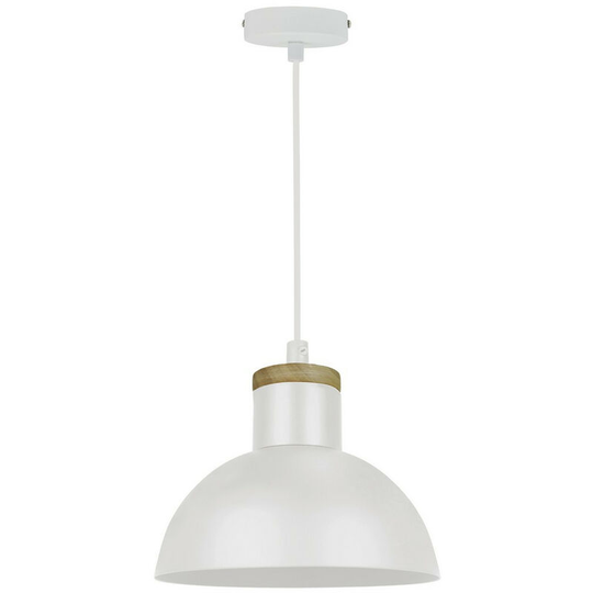 Zumaline Jose Dome Pendant Ceiling Light, White, Wooden, 1x E27