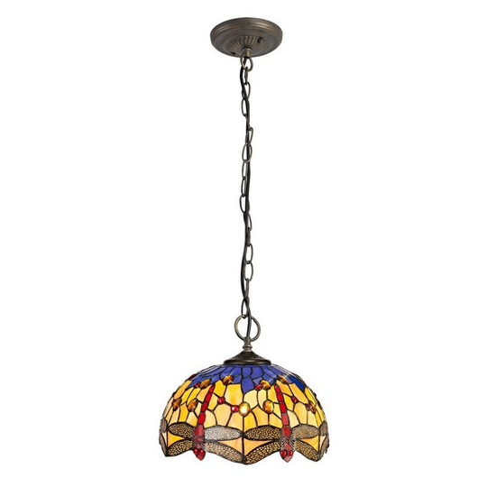 Luminosa Lighting - 3 Light Downlighter Ceiling Pendant E27 With 30cm Tiffany Shade, Blue, Orange, Crystal, Aged Antique Brass