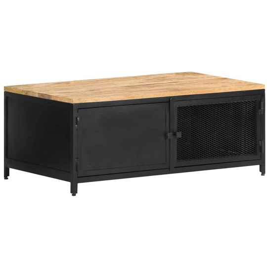 Coffee Table 90x50x37 cm Solid Rough Mango Wood Vidaxl Black