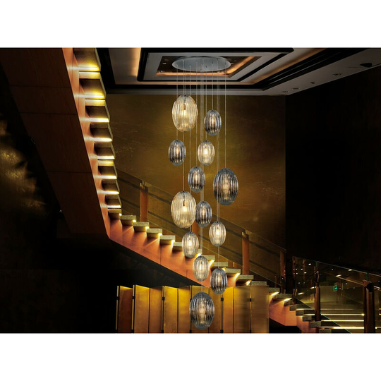 Schuller Lighting Uk - Schuller Ovila Modern Cluster Dimmable 13 Light led Pendant Light, Oval Smoke & Brandy Shades with Remote Control