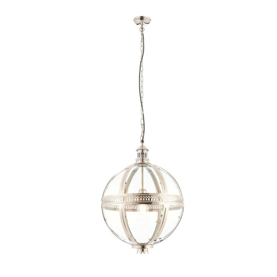 Endon Vienna - 1 Light Spherical Pendant Bright Nickel Plated On Solid Brass, Glass, E27