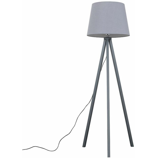 Floor Lamp Modern Wooden Tripod Light in Grey with Tapered Shade - Grey