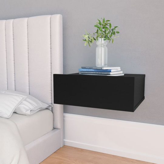 Floating Nightstand Black 40x30x15 cm Chipboard - Black