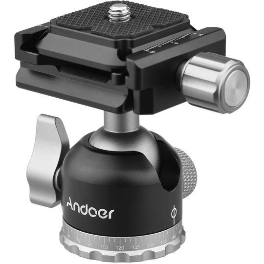 Andoer - Compact Panorama Ballhead Tripod Mount Adapter Mini Ball Head with Quick Release Plate 1/4 Inch Screw Connector