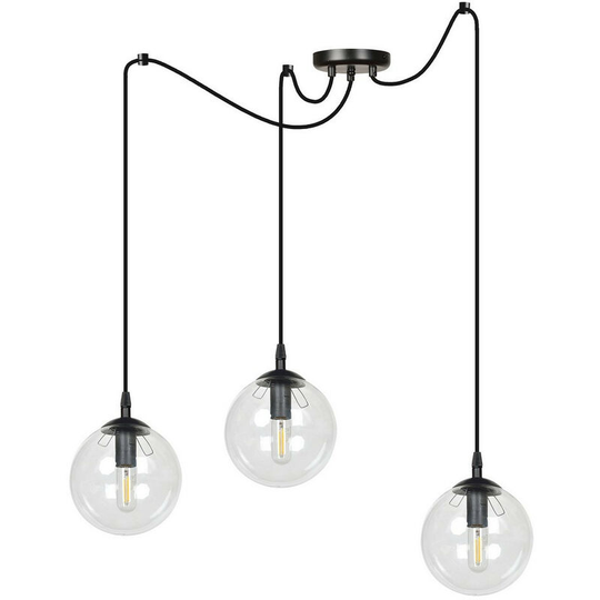 Emibig Lighting - Emibig Gigi Black Glass Globe Cluster Pendant Ceiling Light with Clear Glass Shades, 3x E14