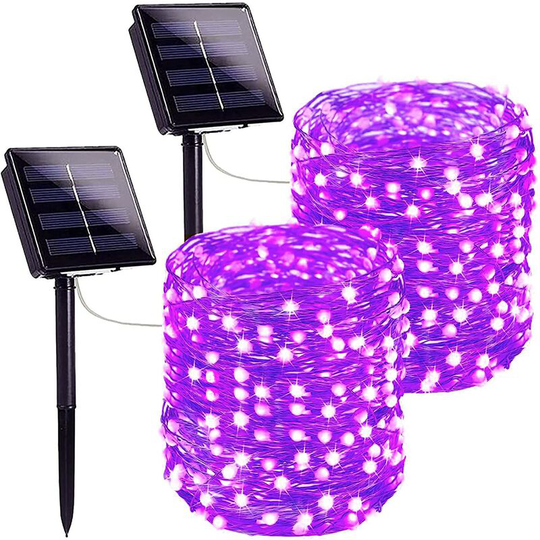 Aougo - Solar Halloween Lights Outdoor Halloween Decorations, 2 Pieces Each 72FT 200 LEDs, Super Bright 8 Modes Outdoor Decorative Solar Lights