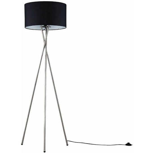 Floor Lamp Tripod Camden Light in Chrome with Cylinder Lampshade - Black + led Bulb