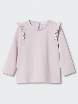 Mango Baby Girls Frill Long Sleeve T Shirt - Light Pink, Light Pink, Size 9-12 Months, Women