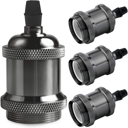 Vintage E27 Lamp Socket, Retro Edison Pendant Light, Solid Ceramic Adapter, 4pcs Black Bead Socket