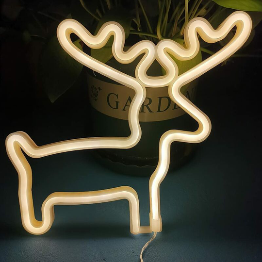 Aougo - Reindeer led Neon Signs for Bedroom, Battery or usb led Lights, Neon Signs Wall Decor for Christmas Birthday Party, Kids Living Room-Yellow