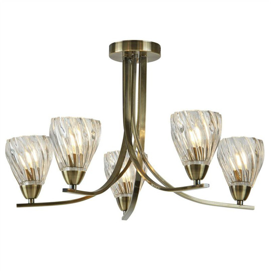 Searchlight Ascona - 5 Light Semi Flush Multi Arm Ceiling Light Antique Brass, E14