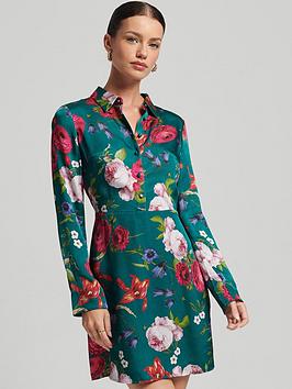 Superdry Studios Satin Mini Dress - Green, Green, Size 12, Women