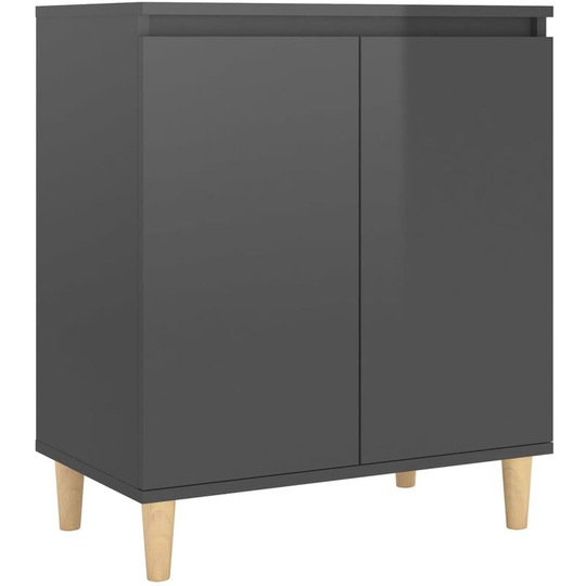 Sideboard&Solid Wood Legs High Gloss Grey 60x35x70 cm Engineered Wood Vidaxl Grey