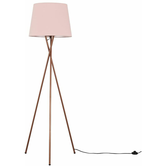 Floor Lamp Tripod Camden Light in Copper with Tapered Lampshade - Pink