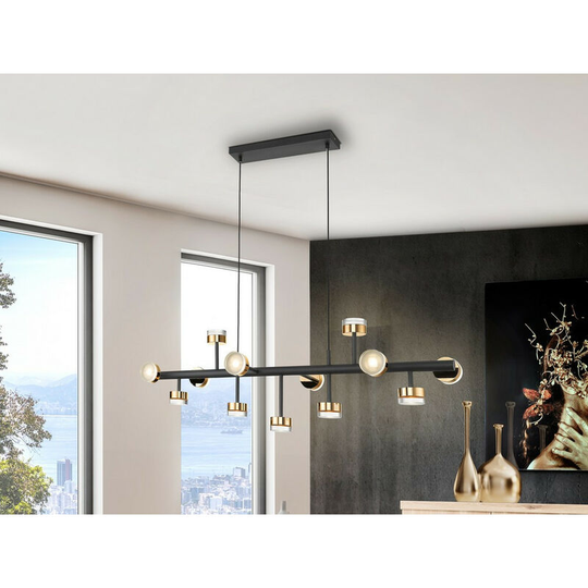 Schuller Altais ii - Pendant Light Straight Bar, Matt Black, Gold