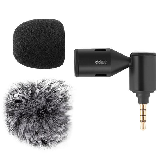Mini Plug-in Smartphone Microphone Mobile Phone Mic Cardioid Pickup 3.5mm trrs Plug 90¡ã Angle Adjustable with 2pcs Windscreen for Smartphone Live