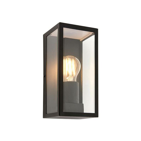 Saxby Breton - 1 Light Outdoor Wall Lantern Matt Black, Glass IP44, E27