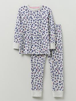 Crew Clothing Girls Long Sleeve Leopard Print Pyjama Set - Light Grey, Light Grey, Size 3-4 Years, Women