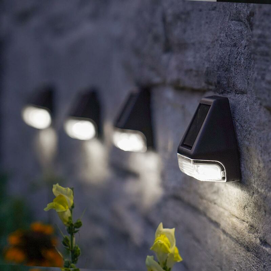 4 Pack 7.5cm Solar Power Outdoor Super Bright Fence Wall Light | Garden Pathway Patio - Black