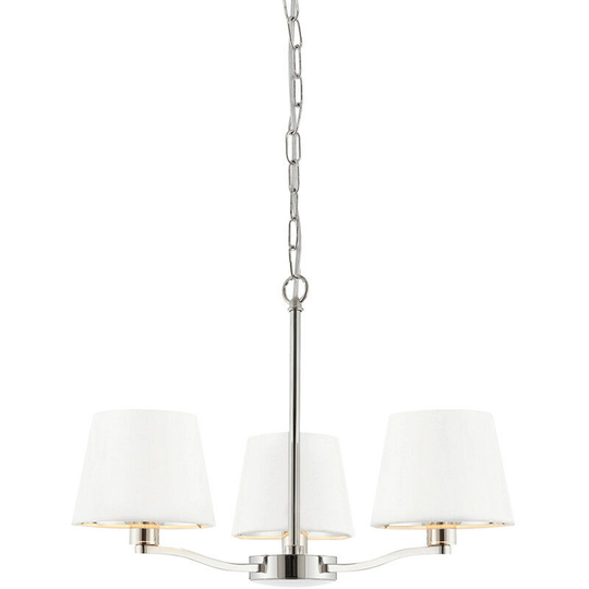 Multi Arm Pendant Light Bright Nickel Plate, Vintage White Fabric
