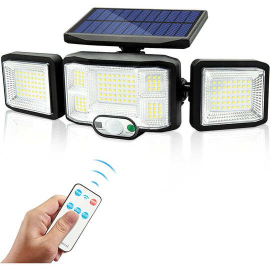 Aougo - Solar Light Outdoor Wall Light led Light 3 Heads 192 LEDs Motion Detector Security Floodlight Lighting IP65 Waterproof Solar Powered Lamp
