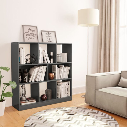 Devenirriche - Book Cabinet High Gloss Grey 97.5x29.5x100 cm Chipboard - Grey