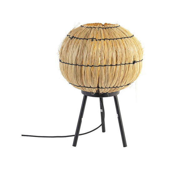 Qazqa - Oriental table lamp tripod seagrass - Canno - Naturel