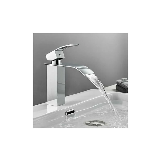 Bathroom Faucet Single Hole Waterfall Faucet Basin Mixer Tap Hand Basin Faucet with Copper Single Lever Hot and Cold Water Mixer Tap