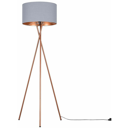 Camden Tripod Floor Lamp in Copper with Drum Shade - Grey & Copper - LED Bulb