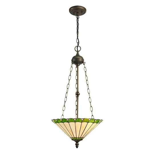 Luminosa Lighting - 3 Light Uplighter Ceiling Pendant E27 With 40cm Tiffany Shade, Green, Crystal, Aged Antique Brass