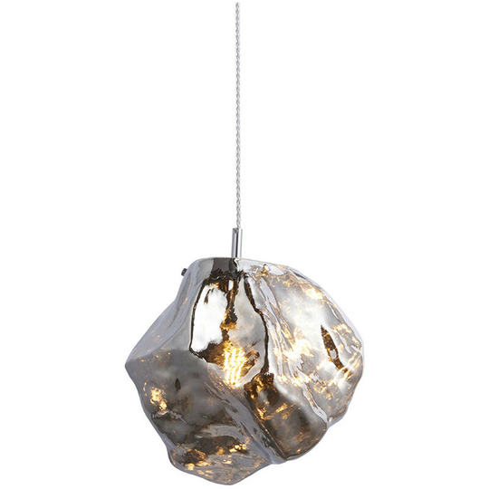 Endon Rock Modern Contemporary Single Pendant Light Metallic Chrome Glass Shade Chrome Plated