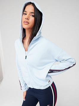 Tommy Sport Tommy Hilfiger Performance Relaxed Tape Zip Through Hoodie -light Blue, Light Blue, Size Xs, Women