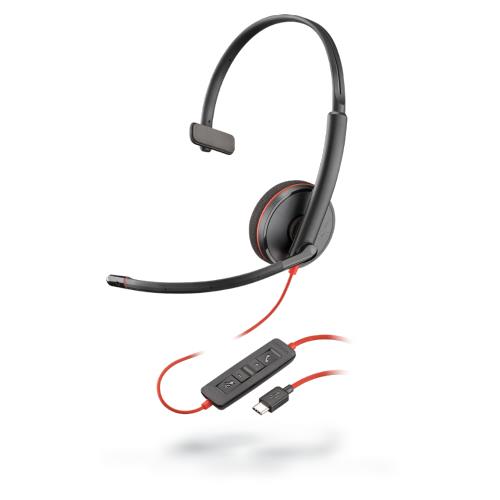 POLY Blackwire C3210 Headset Wired Head-band Calls/Music USB Type-C Black Red