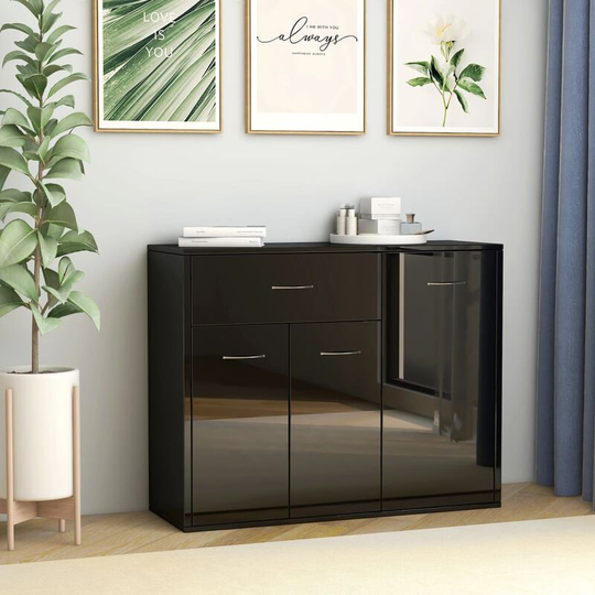 Sideboard High Gloss Black 88x30x70 cm Chipboard VDTD31717 - Topdeal