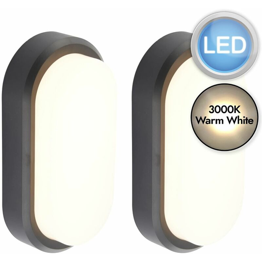 Set of 2 Black Oval LED Outdoor Lights - Black PC and frosted PC
