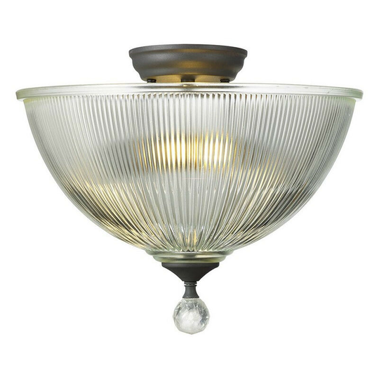 Luminosa Dresden 2 Light Semi Flush Ceiling Lamp E27 With Dome 38cm Glass Shade Graphite, Clear
