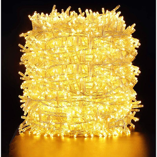 Aougo - Extra Long 100m 500 led String Lights,Quntis Outdoor Indoor Waterproof with 8 Modes,Warm White Clear Wire Plug-in String Lights for Summer