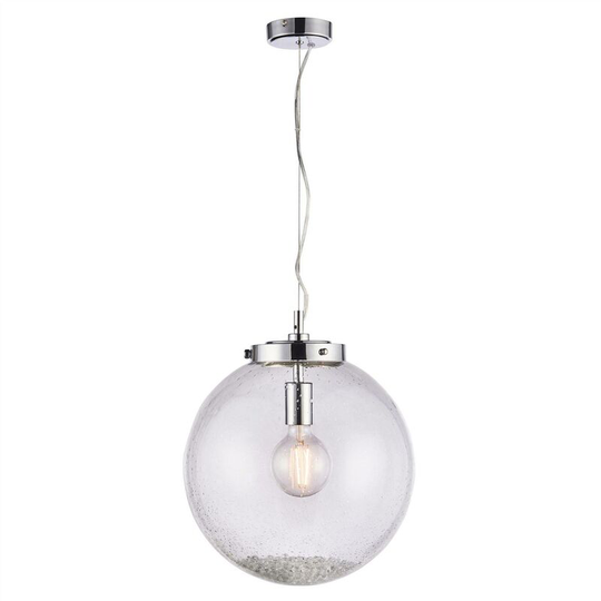 Endon Harbour - 1 Light Pendant Globe Chrome, Glass With Bubbles, E27