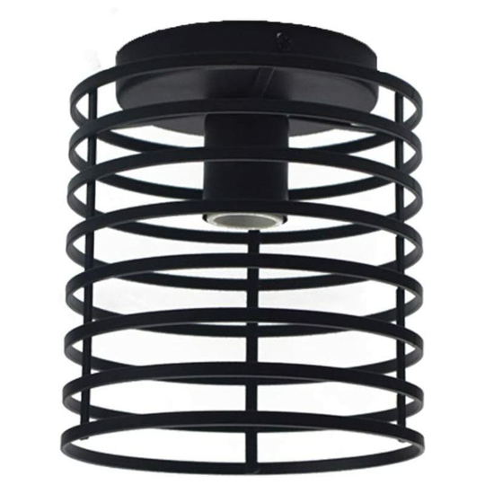 Aougo - Vintage Industrial Semi-Flush Ceiling Light, Black Pendant Shape, E27 Socket, Wall Sconce, Iron Cage Living Room Decor, Indoor Hanging Light