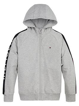 Tommy Hilfiger Boys Flag Hooded Zip Through - Light Grey Marl, Light Grey Marl, Size 10 Years