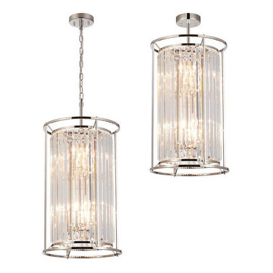 Luminosa Guilford 2 Tier Ceiling Pendant, 3+3 Light E14, Polished Nickel, Clear