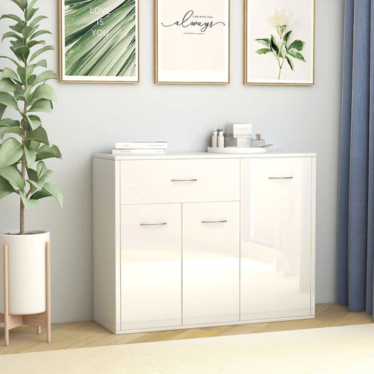 Topdeal Sideboard High Gloss White 88x30x70 cm Chipboard VDTD31716
