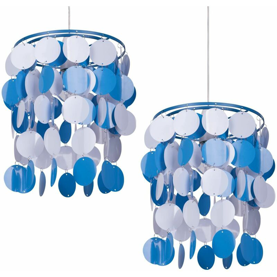 First Choice Lighting - 2 x Blue and White Easy Fit Light Shade - Blue and white acrylic discs with polished chrome plate detail